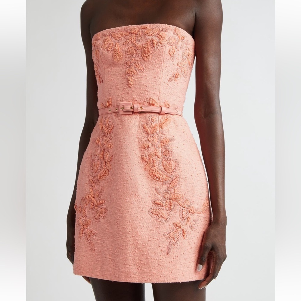 New CAROLINA HERRERA Runaway Embroidered Mini Dress In Pink Size 6 - Picture 10 of 16